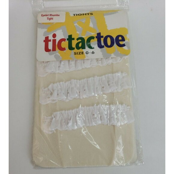 Baby Girl Rhumba Tights Ivory Eyelet Ruffled Infant 0 6 Mo TicTacToe USA Vintage - Picture 8 of 9